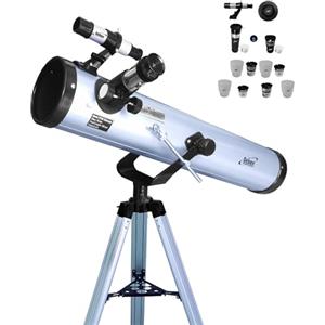 Seben 76/700 AZ - Telescopio astronomico a specchio per bambini, incluso treppiede in alluminio, grande set di filtri per oculari