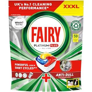 Fairy Platinum Plus - Pastiglie per lavastoviglie All-In-1 Bulk, Fairy Platinum Plus, 59 compresse, limone, confezione XXL, con tecnologia anti-opacità e azione brillantante