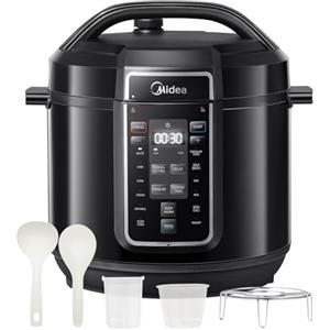 Midea Pentola a pressione elettrica 9 in 1, 12 preset multicooker istantaneo antiaderente, pentola per yogurt, cuoci riso Slow Cooker Sauté, pentola interna in acciaio inox, 8 quarti nero