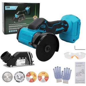 Roadtime Mini smerigliatrice angolare a batteria compatibile con batteria Makita da 18 V, 20000 giri/min, 76 mm, smerigliatrice angolare senza spazzole con 2 dischi abrasivi, 2 dischi da taglio, antipolvere,