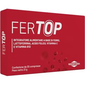 WIKENFARMA Fertop 30 Compresse - 30mg Ferro Pirofosfato Microincapsulato con Lattoferrina, Acido Folico, Vitamina C e Vitamina B12 100% tollerabile per carenza di ferro lieve media grave anche Post-Gravidanza