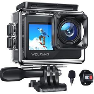 WOLFANG Action Camera 4K 30FPS GA120,WOLFANG Dual Color Screen Action Cam,20MP WIFI,Grandangolo 170°,Subacquea 40M Impermeabile Videocamera,Microfono Esterno, Telecomando,2 Batteries e Action Camera Accessori