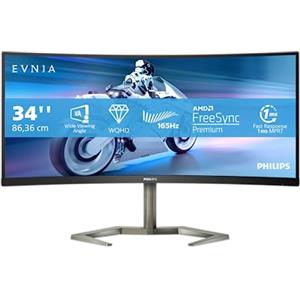 PHILIPS Evnia - Monitor Gaming curvo WQHD da 34 pollici, MPRT da 1 ms, 165 Hz, FreeSync Premium, HDR10 (3440x1440, DisplayPort, HDMI, hub USB), colore nero