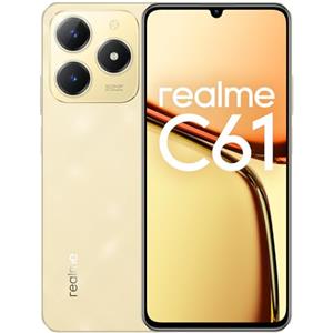 realme C61 smartphone 4G, 6+128GB, Batteria di lunga durata da 5000 mAh, Design ultra sottile da 7,74 mm, Potente chipset octa-core, Motore di incremento AI, Oro, nessun adattatore