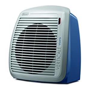 De'Longhi HVY1020 Termoventilatore Verticale Young, Silenzioso e Leggero, Protezione Antigoccia, Maniglia, Dispositivo di Sicurezza, Luce, Protezione Antigelo, Piccole Dimensioni, 2000watt, Grigio/Blu