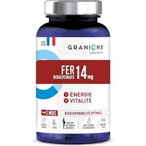 Granions Ferro Bisglicinato 14 mg + Vitamina B, Energia e Vitalità, 100% Dell'Apporto Raccomandato, Biodisponibilità Ottimale, Donne Incinte, 60 Capsule = 2 Mesi