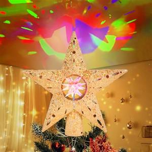 Beinhome Puntale Albero Natale Stella 26CM con Proiettore di Fiocchi di Neve 3D,con cavo di alimentazione di 286cm/113,Puntale Albero Natale Luminoso Animata Addobbi Natale per Decorazioni Albero di Natale