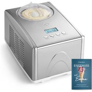 Springlane Kitchen SPRINGLANE Gelatiera Emma 1,5 L con compressore autoraffreddante 150 W, in acciaio inossidabile con contenitore per il ghiaccio rimovibile (Argento, 1.5 L)