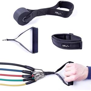 Ryher Set Elastici Fitness con Maniglie - 45KG - Bande Elastiche Resistenza Cavigliere con Esercizi - Fasce di Resistenza Allenamento Funzionale, Crossfit, Bodybuilding - Attrezzi Palestra per casa