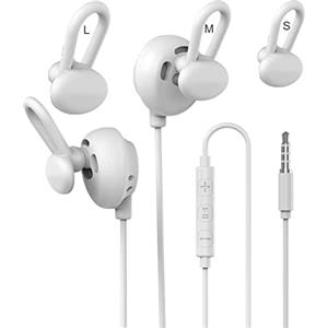 TAYINPLUS TJ-05 - Auricolari sportivi a orecchio aperto, cablati con microfono, jack da 3,5 mm, per lavoro, musica, giochi, lettore mp3, colore: bianco.