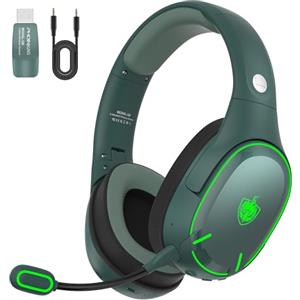 PHOINIKAS Cuffie Bluetooth, 2.4Ghz Cuffie Gaming Wireless, Bluetooth per Telefono/Portatile, Dongle 2.4Ghz per PC/PS4/PS5/TV/Switch, Microfono a Cancellazione di Rumore, Batteria 30 H, Luce LED