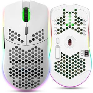 Cuifati Mouse da Gioco Wireless, Mouse per Computer Cavo 2.4G, DPI Regolabile a 4 Livelli, Design Cavo a Nido d'Ape (Bianco)