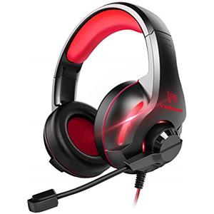 YINSAN Cuffie Gaming con Microfono per PS5 PS4 PC Xbox One Nintendo Switch Xbox, Cuffie da Gioco Cablate Over Ear con Cancellazione del Rumore, Stereo Bass Deep, LED Luce, Leggero, Rosso