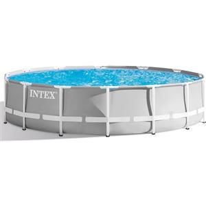 Intex 26756NP - Piscina Fuori Terra Prisma Frame Rotonda, Pompa Filtro 5678 L/h, Scaletta, Telo Base e Copertura, 32695 L, Acciaio e PVC, Grigio, 610x132 cm