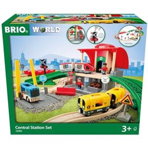 BRIO World - Set Stazione Centrale, Set Costruzioni Trenino in Legno da 37 Pezzi, Giocattolo per Bambino e Bambina 3+ Anni