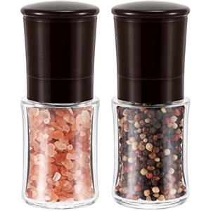 Vzaahu Macina Sale e Pepe 2 Set con Nucleo di Ceramica Cannella,Ruvidità Regolabile,Colore Blu,per Casa Ristorante Marrone