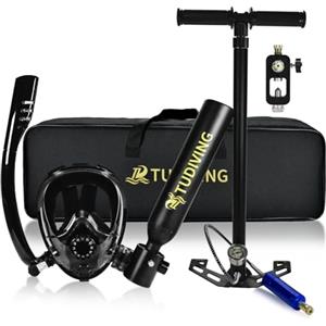 TUDIVING-0.5L Set bombola per Immersioni subacquee, Mini bombola di Ossigeno con Maschera da Snorkeling Integrale, Kit da Viaggio Portatile per Immersioni (S200Plus Green-A3)