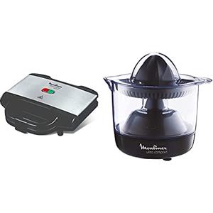 Moulinex Sm156D Ultracompact Metal Sandwich Maker, Piastre Con Rivestimento Antiaderente & Pc1208 Ultra Compact Spremiagrumi Elettrico Con Accensione E Spegnimento Automatici, 450 Ml