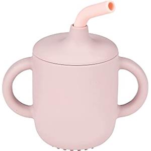 Nattou Tazza in Silicone per Bambini, 3 Pezzi, 1 Tazza con Coperchio, 1 Cannuccia, 1 Spazzola per Pulire, Senza BPA, Silicone, Rosa