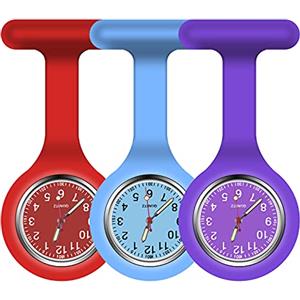 Vicloon Orologio da Infermiere, 3Pcs Orologio per Infermieri in Silicone con Spilla, Infermieri Fob Medical Watch Quandrante Rotondo, Orologi da Tasca per Medici e Infermieri Paramedico