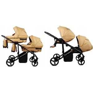 BabyLux® Bambini Passeggino per gemelli Completo Set 2 in 1 - Duo | Sand Pearl - incl. Navicella, Canna - Carrozzina Neonati Sistema Combinato - Borsa fasciatoio, Copertura antipioggia, Zanzariera