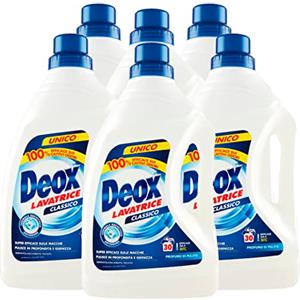 Deox - Detersivo Lavatrice Liquido Classico, Smacchia e Igienizza, con Formula Antiodore, 30 Lavaggi x 6 Confezioni