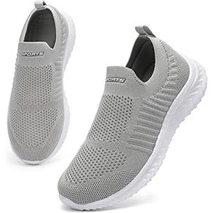 HKR Scarpe Donna Sneakers Memory Foam Leggere Mesh Comode per Camminare Senza Lacci Sneakers Grigio Chiaro 37 EU