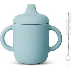 Vicloon Bicchiere per Bambini in Silicone, 150ml Tazza con Cannuccia per Bambini, Tazza da Allenamento per Bambini con 2 Manici, Adatto per L'alimentazione del Bambino, con Spazzola per Pulizia, Blu