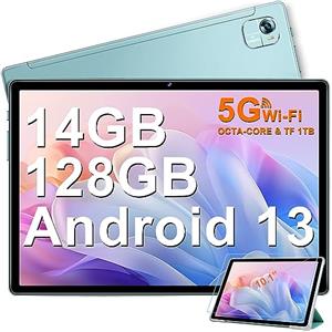 FACETEL Tablet 10 Pollici Android 13 con Octa-Core 2.0 GHz, 14GB + 128 GB (TF 1TB), 5G WiFi, 8000mAh, 1280 * 800 HD, Doppia Camera, Bluetooth 5.0, OTG, Type C, Tablet in offerta con Case - Green