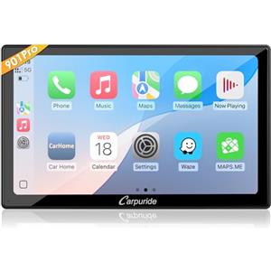 CARPURIDE W901 Pro Carplay Portatile e Android Auto con Dula Bluetooth, Touchscreen per auto da 9 Pollici 1080P, Mirror Link/GPS/Siri/FM, Supporto per Montaggio su Cruscotto di Camion