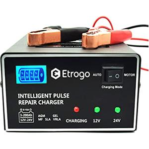 Etrogo Caricabatteria al Piombo Automatico 12V 24V 10A Caricabatterie Rapido Caricabatterie a Impulsi con Schermo LED a Barra