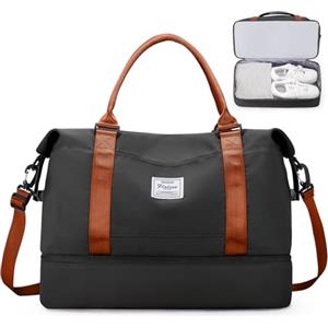 SEAFEW Borsone da Viaggio Donna, Bagaglio a Mano Borsa da Viaggio con Scomparto per le Scarpe, Borsa Sportiva Borsone da Palestra Grande, Borsa da Weekend, Borsa per Ospedale,A10-Nero Marrone