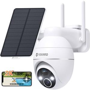 YESKANO Telecamera Wi-Fi Esterno Senza Fili Con Pannello Solare, 360° PTZ Videocamera Sorveglianza A Batteria, Visione Notturna A Colori, Rilevamento Umano/PIR con Allarme, 2 Vie Audio, 2.4GHz, IP66