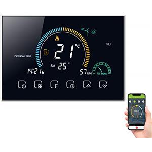 Decdeal Termostato WiFi per Caldaia a Gas - Controllo App Vocale/LCD Retroilluminato Visualizzazione dell'umidità e UV,Termostato Programmabile Compatibile con Alexa Google Home