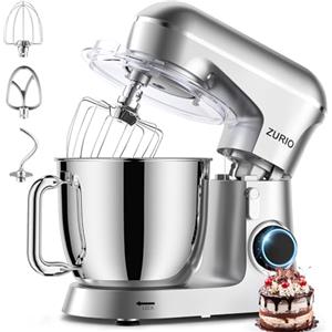 zurio Impastatrice Planetaria 1300W Zurio 5.5L Robot Impastare Portable A 10 Velocità Con Funzione Di Fermentazione Silenziosa, Con Accessori Gancio Impastatore, Frusta, Impastatrice D'argento