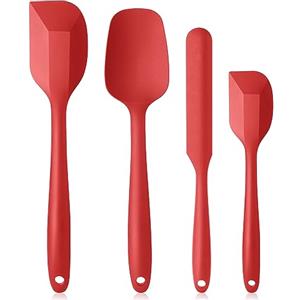 Vicloon Spatole in Silicone, Set 4 PCS Spatola da Cucina Utensili per Uso Alimentare, Resistente al Calore Antiaderenti Utensili da Cucina in Silicone, Compreso Cucchiaio in Silicone per Cucina(Rosso)