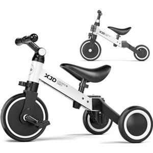 XJD Triciclo 3 in 1 per bambini e ragazze da 10 a 36 mesi senza pedali per bambini con regolabile sedile manubrio e pedali smontabili 1 anno regalo di compleanno (3 en 1 - Clásico, bianco)