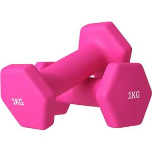 SPORTNOW Set 2 Manubri Esagonali da 2x1 kg in Metallo e Plastica, 2 Manubri Pesi con Impugnatura Antiscivolo, 13x5x5 cm, Rosa