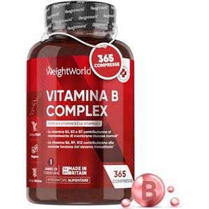 WeightWorld Vitamina B Complex Alto Dosaggio, 365 Micro-Compresse Vegan, 1 al Giorno (per 1 Anno) Vitamine Gruppo B con Vitamina C, Biotina (B7) Vitamine B Acido Folico (B9) Vitamina B12, Multivitaminico Gruppo B