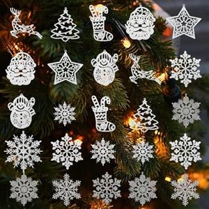 TYXHXTF 54 Pcs Decorazioni Albero di Natale, Fiocchi di Neve, Pupazzo di Neve, Renna, Babbo Natale Ornamenti Natalizi con Cordoncini per Natale, Vacanze, Capodanno