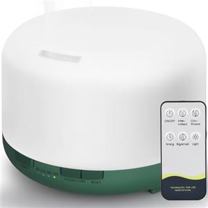 Hianjoo Diffusore di Oli Essenziali 450ml, Diffusore di Aromi Ultrasuoni Umidificatore Diffusore per Aromaterapia Diffusori con 7 LED Colori per SPA,Yoga,Camera da Letto (Verde)