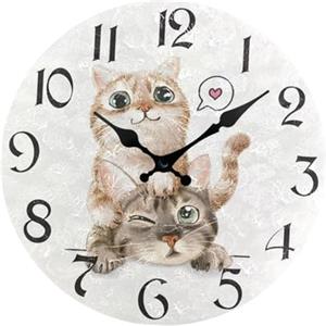 Fenteer Orologio da Parete con Gatto Divertente Orologio da Appendere Rustico, Orologio Decorativo da Parete, Orologio da Parete Rotondo Silenzioso per, Stile a