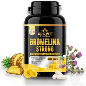 SDOVIR® Bromelina Forte Drenante, con Tarassaco e Cardo Mariano, Alto Dosaggio 5000 GDU/g, Anticellulite Forte, Microcircolo Gambe, Gastroprotetta, Detox Fegato, 120 Capsule - Bromelina Strong