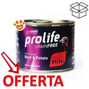 Prolife Dog Grainfree Sensitive Adult Mini Manzo e Patate - Lattina Da 200 Gr - CONFEZIONE RISPARMIO