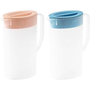 Penlimly 2 Caraffa per Succhi di Frutta, 1,5 litri Caraffa per Acqua in Plastica, Brocca d'acqua con Coperchio e Manico, Contenitore Acqua Frigorifero per Bevande Fredde Calde, Tè, Limonata, Latte, Succo