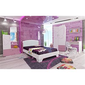 ARREDO DA CASA Cameretta Completa con Armadio 2 Ante Scrivania Letto Singolo Mobiletto Cameretta Moderna Cameretta Bambina Camera da Letto Moderna Bianca e Rosa CCU3
