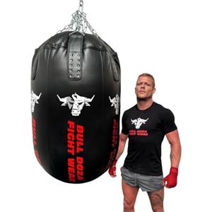 BULL DOZA FIGHT WEAR Sacco da boxe a forma di proiettile, enorme, con riempimento automatico, capacità di riempimento di 100 kg, resistente, con catene girevoli in acciaio inox, sacco da boxe più aggressivo Bull Doza