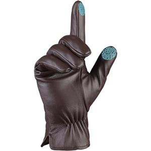 MGGMOKAY Guanti invernali da uomo in pelle Guanti da guida in pelle di pecora con touch screen foderati in caldo cashmere,Marrone,XXL