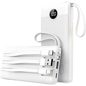 VEEKTOMX POWER BANK Power Bank 10000mAh Batteria Esterna con Cavi Integrati Caricatore Portatile Powerbank USB C con 5 Uscite e 2 Ingressi Compatibile con iPhone, iPad, Samsung, Huawei, Xiaomi