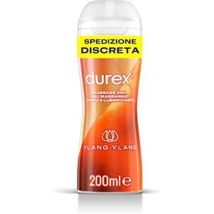 Durex Massage 2 in 1 Ylang Ylang, Lubrificante Sessuale Intimo, Adatto anche per Rapporti Intimi e Massaggi, Gel Lubrificante a Base d'Acqua, Formato Convenienza, 200 ml